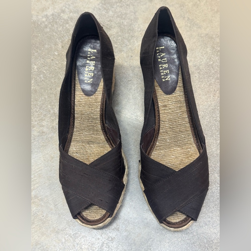 New Ralph Lauren Black Espadrille Wedges
